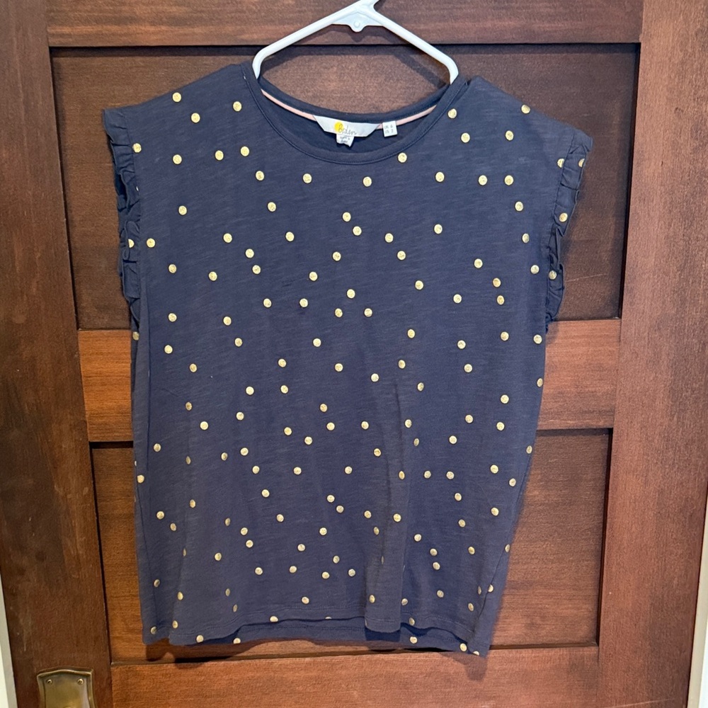 Boden Navy and Gold Polka Dot Short Sleeve Tee